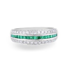 Emerald Diamond Wedding Band in 18 Karat White Gold - womens wedding band