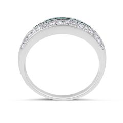 Emerald Diamond Wedding Band in 18 Karat White Gold