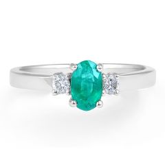 Emerald Diamond Engagement Ring in 18 Karat White Gold -Gemstone rings