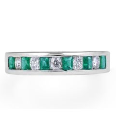 Emerald Diamond Band in 18 Karat White Gold