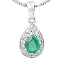 Emerald Diamond Halo Pendant in 18 Karat White Gold