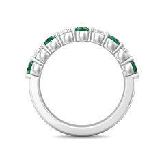 Emerald And Diamond Wedding Ring Share Claw Setting In 18K White Gold 