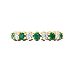 Diamond Emerald Women's Wedding Ring Share Prong Setting In 18K Yellow Gold 