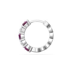 Ruby Diamond Hoop Earrings Share Claw Setting In 18K White Gold 