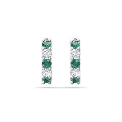 Hoop Emerald Diamond Earring Share Claw Setting In 18K White Gold 