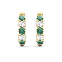 Emerald Diamond Hoop Earring Share Prong Setting In 18K Yellow Gold 