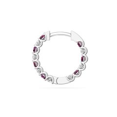 Hoop Ruby Diamond Earrings In 18K White Gold Share Claw Setting 