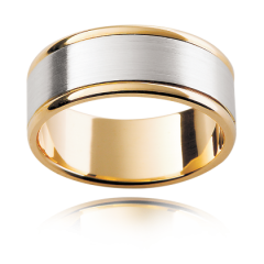 7.00MM 18K White and Yellow Gold Brushed Inlay Gents Wedding Ring