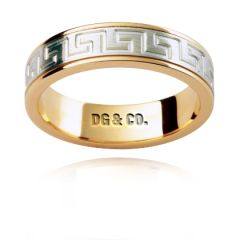 Gents Wedding Band 6.00MM With Classic Greek Ornament Set in 18K White and Yellow Gold 