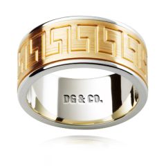 Gents Wedding Band 6.00MM With Classic Greek Ornament Set in 18K White and Yellow Gold 