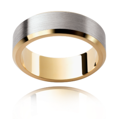 2 Tone 6.00MM Gents Wedding Band with flat profile and beveled edges.-18K Yellow