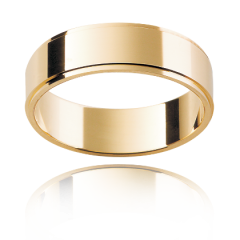 Gents Wedding Band In 6.0MM With Double Inlay Accent Flat Stepped Edge In 18K Yellow Gold