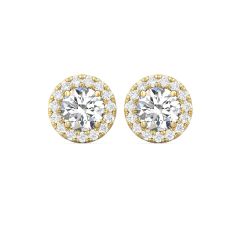 2.60CT Lab Grown Diamond Stud Halo Earrings IGI Certified 4 Prongs Setting Centre Side Stone Pave Setting In 18K Yellow Gold 