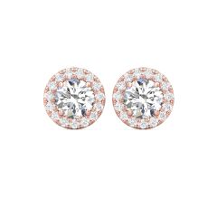 2.00CT Round Brilliant Cut Centre Stones Halo Diamond Earrings Pave Setting Side Stones In 18K Rose Gold 