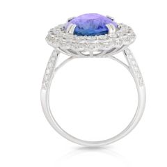 Vintage Style Oval Cut Double Halo Diamond Tanzanite Ring In 18K White gold 