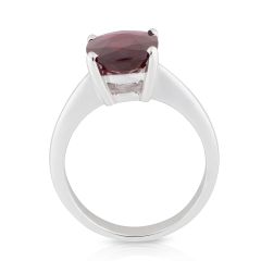 Rubellite Oval Cut 4 Claw Setting Solitaire Ring In 18K White gold 