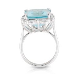 Emerald Cut 10CT Aquamarine Diamond Halo Ring In 18K  White Gold