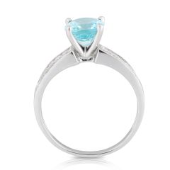 Aquamarine Oval Cut 2 Row Pave Set Diamond Ring In 18K White Gold