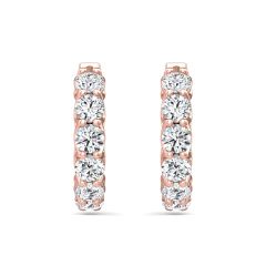 Hoop Diamond Earrings In And Out Share Prong Scallop Setting In 18K Rose Gold 