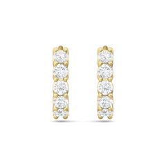 Circle Round Cut Diamond Hoop Earrings Share Prong Setting In 18K Yellow Gold 