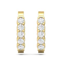 Oval Shape Hinged Hoop Diamond Earrings In And Out Share Prong Setting In 18K Yellow Gold
