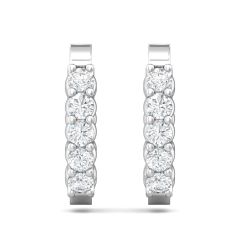 Hoop Diamond Hinged Snap Back Earrings In And Out Share Prong Setting In 18K White Gold 