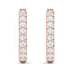 1.00CT Hoop Round Shape Earrings Diamond Share Claw Setting Hinged  In 18K Rose Gold
