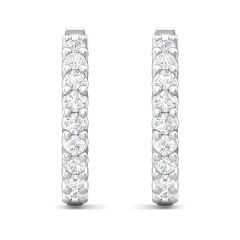 1.00CT Round Shape Hinged Hoop Diamond Earrings In And Out Share Prong Setting In 18K White Gold