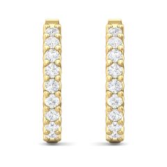 1.00CT Hoop Diamond Earrings Round  Shape Share Prong In And Out Setting In 18K Yellow Gold 