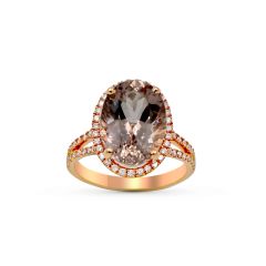 Morganite Oval Cut Split Band Halo Diamond Engagement Ring In 18K Rose Gold 