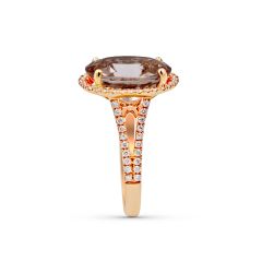 Morganite Oval Cut Split Band Halo Diamond Engagement Ring In 18K Rose Gold 