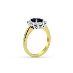 Halo Oval Cut 4 Claw Blue Sapphire Diamond Engagement Ring In 18 Karat White And Yellow Gold