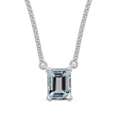 Aquamarine Diamond Necklace Emerald Cut  In 18K White Gold