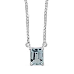 Aquamarine Diamond Necklace Emerald Cut  In 18K White Gold