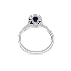Natural Dark Blue Sapphire Diamond Ring Oval Cut Hidden Halo Set In 18K White Gold