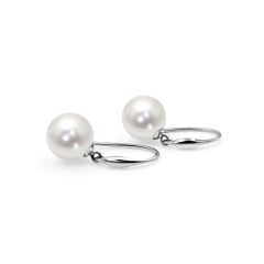 18K White Gold White South Sea Pearl Earrings European Clasp