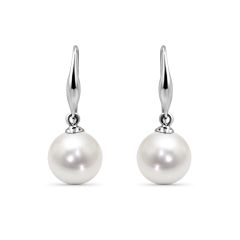 18K White Gold White South Sea Pearl Earrings European Clasp