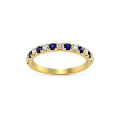 Anniversary Sapphire Diamond Wedding Band Claw Setting In 18K Yellow Gold 
