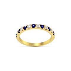 Anniversary Sapphire Diamond Wedding Band Claw Setting In 18K Yellow Gold 