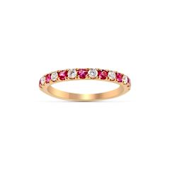  Pink Sapphire Pink Gold Diamond Wedding Band Pave Setting In 18K Rose Gold 
