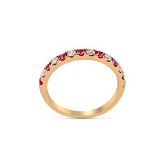  Pink Sapphire Pink Gold Diamond Wedding Band Pave Setting In 18K Rose Gold 