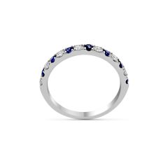 Blue Sapphire And Diamond Wedding Anniversary Band Pave Setting In 18K White Gold