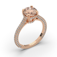 Pave Setting Hidden Halo Morganite Diamond Ring In 18K Rose Gold 