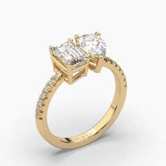 Two Stone Emerald & Pearl Toi Et Moi Diamond Engagement Ring Prong Setting Centre Stone Pave Setting Side Stone In 18K Yellow Gold 