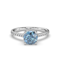 Aquamarine Round Cut 4 Claw setting Centre Stone Pave Setting Side Stone In 18K White Gold 