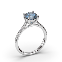 Aquamarine Round Cut 4 Claw setting Centre Stone Pave Setting Side Stone In 18K White Gold 