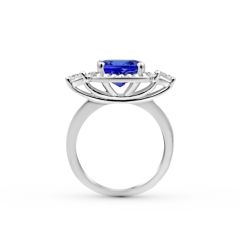 Platinum Trilogy  Halo Cushion Cut Tanzanite Diamond Engagement Ring In Pave Setting 
