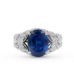 18k white gold oval cut sapphire diamond ring 