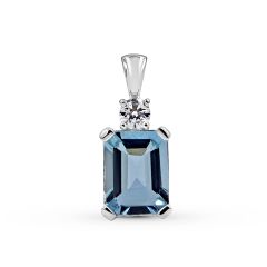 1.5CT Emerald Cut Aquamarine Diamond Pendant In 18K White Gold