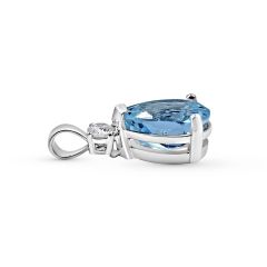 Aquamarine Pear Shape Cut Diamond Pendant In 18K White Gold